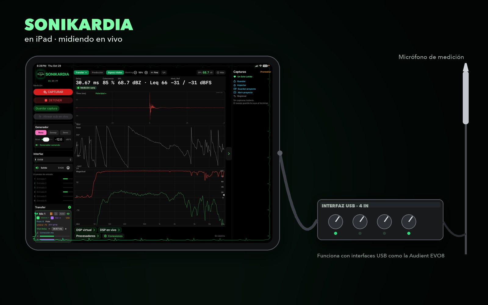 SONIKARDIA en un iPad, midiendo en vivo